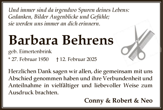 Traueranzeige von Barbara Behrens von SYK