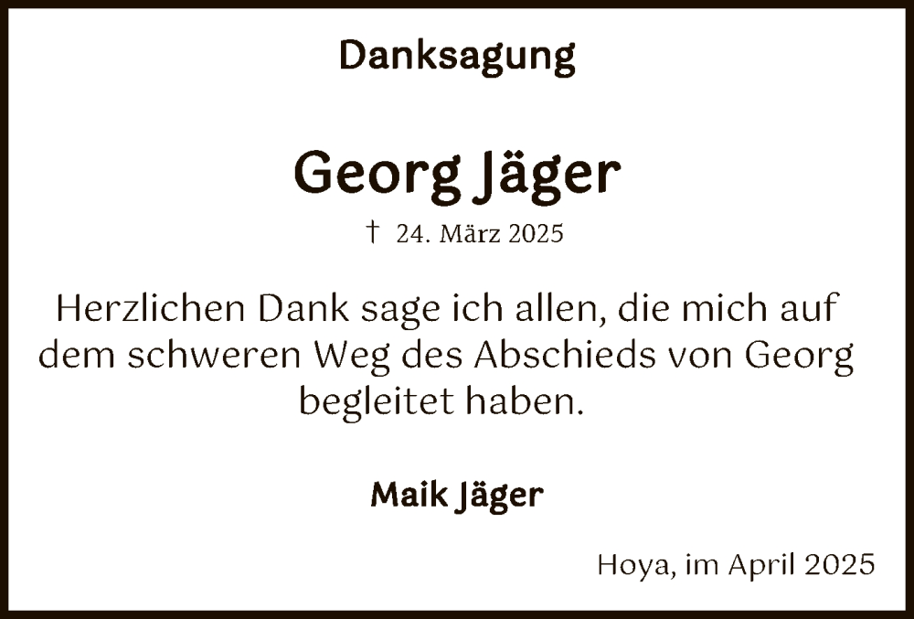  Traueranzeige für Georg Jäger vom 26.04.2025 aus SYKSYK