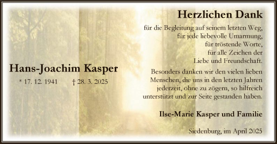 Traueranzeige von Hans-Joachim Kasper von SYK