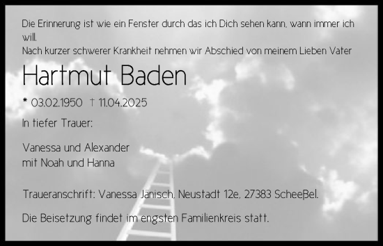 Traueranzeige von Hartmut Baden von SYK