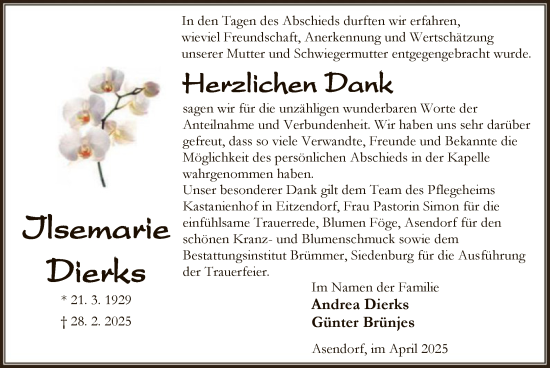 Traueranzeige von Ilsemarie Dierks von SYK