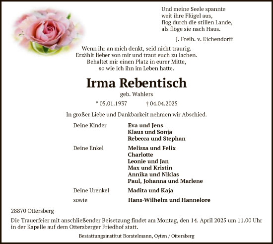 Traueranzeige von Irma Rebentisch von SYK