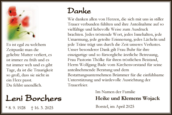 Traueranzeige von Leni Borchers von SYK