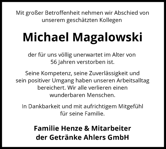 Traueranzeige von Michael Magalowski von SYK
