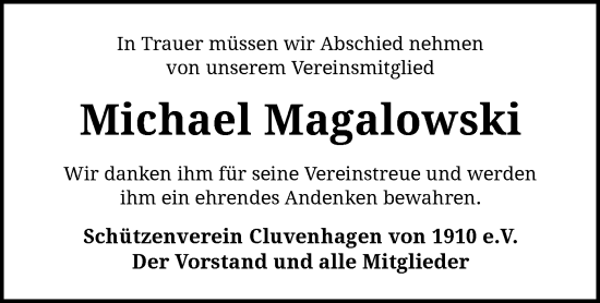 Traueranzeige von Michael Magalowski von SYK