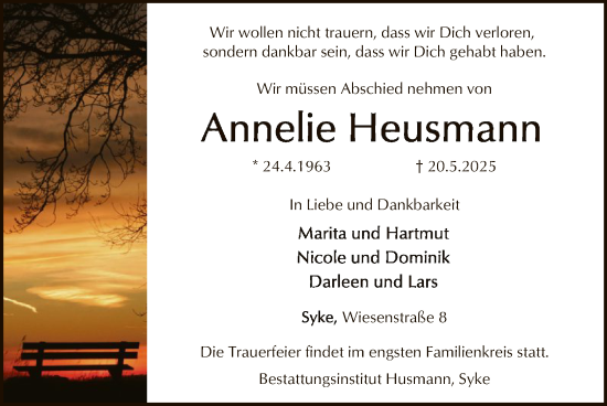 Traueranzeige von Annelie Heusmann von SYKS