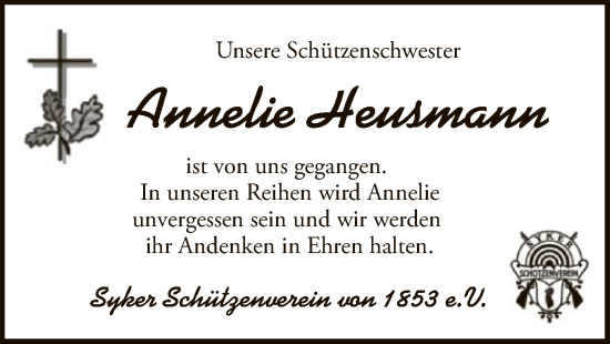 Traueranzeige von Annelie Heusmann von SYKS