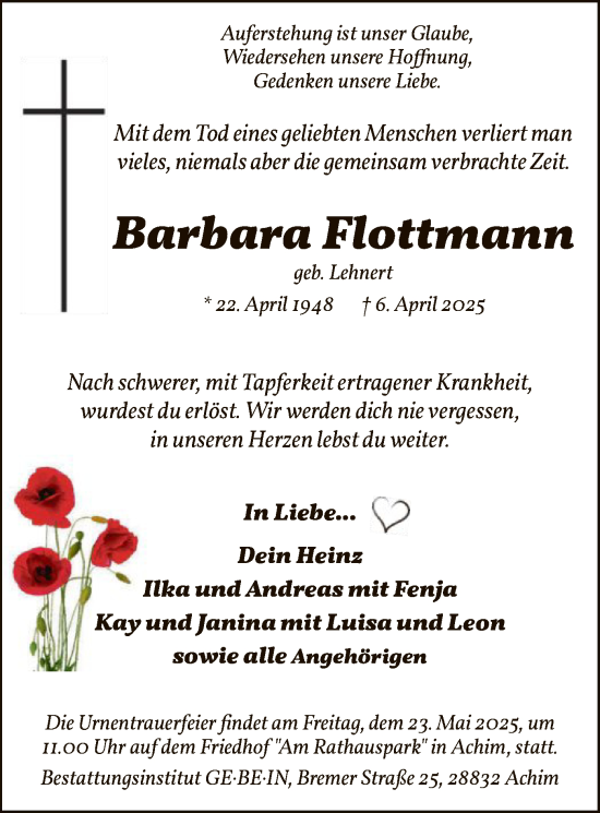 Traueranzeige von Barbara Flottmann von SYK