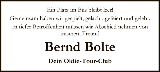 Traueranzeige von Bernd Bolte von SYK