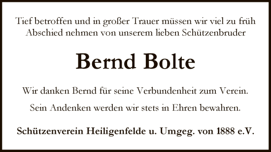 Traueranzeige von Bernd Bolte von SYK