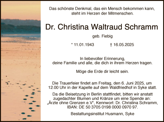 Traueranzeige von Christina Waltraud Schramm von SYKS