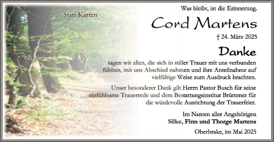 Traueranzeige von Cord Martens von SYK