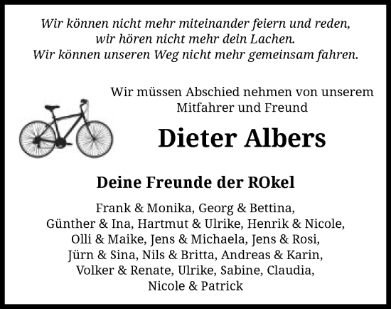Traueranzeige von Dieter Albers von SYK