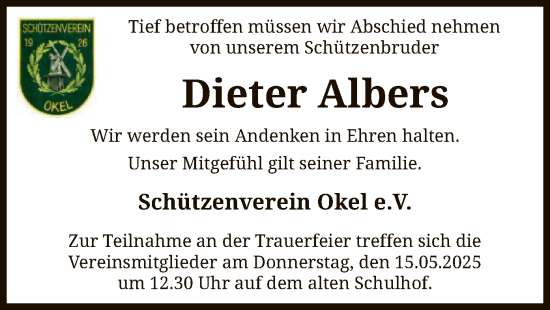 Traueranzeige von Dieter Albers von SYK
