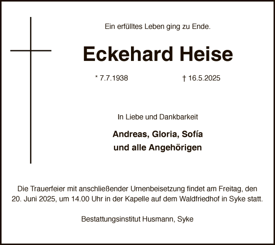 Traueranzeige von Eckehard Heise von SYKS