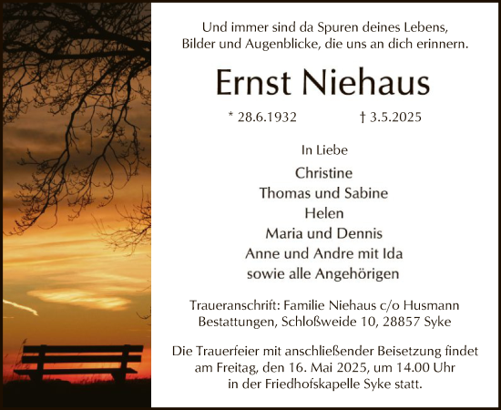 Traueranzeige von Ernst Niehaus von SYK