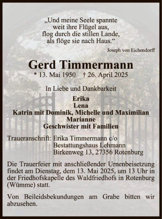 Traueranzeige von Gerd Timmermann von SYK