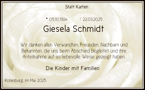 Traueranzeige von Giesela Schmidt von SYK