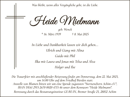 Traueranzeige von Heide Mielmann von SYK
