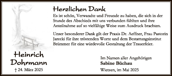 Traueranzeige von Heinrich Dohrmann von SYK