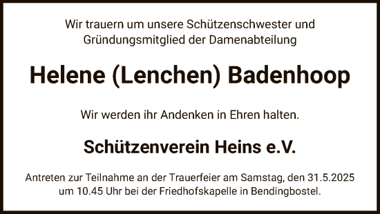 Traueranzeige von Helene Badenhoop von SYKS