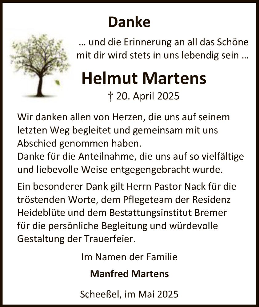  Traueranzeige für Helmut Martens vom 10.05.2025 aus SYK