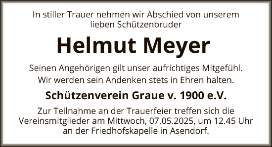 Traueranzeige von Helmut Meyer von SYK