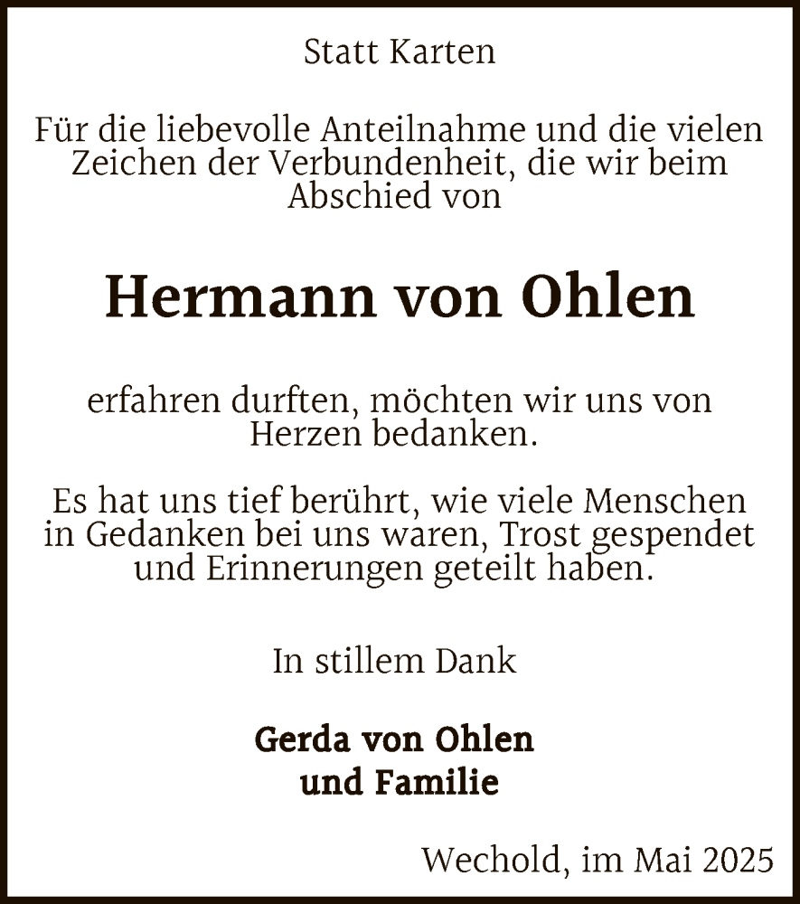  Traueranzeige für Hermann von Ohlen vom 24.05.2025 aus SYKS
