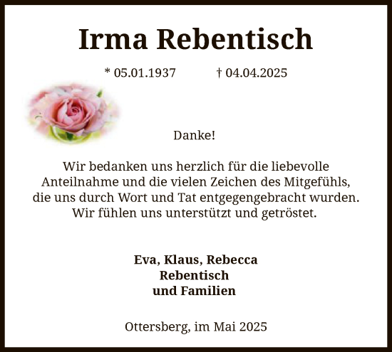 Traueranzeige von Irma Rebentisch von SYKS