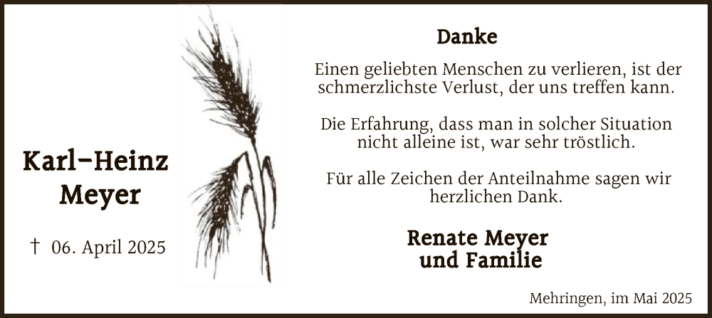  Traueranzeige für Karl-Heinz Meyer vom 24.05.2025 aus SYKS