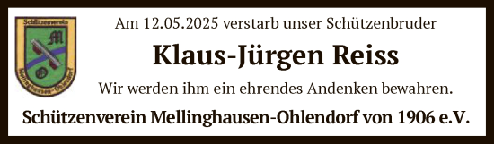 Traueranzeige von Klaus-Jürgen Reiss von SYK