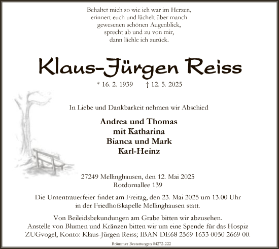 Traueranzeige von Klaus-Jürgen Reiss von SYK