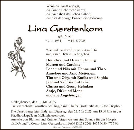 Traueranzeige von Lina Gerstenkorn von SYK
