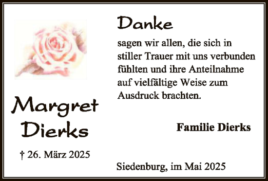 Traueranzeige von Margret Dierks von SYK
