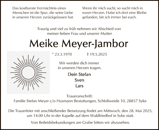 Traueranzeige von Meike Meyer-Jambor von SYKS