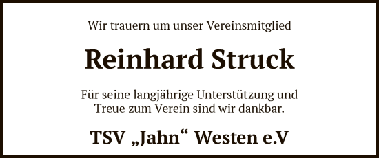 Traueranzeige von Reinhard Struck von SYK