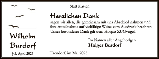 Traueranzeige von Wilhelm Burdorf von SYKS