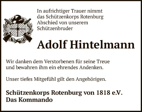 Traueranzeige von Adolf Hintelmann von SYKR