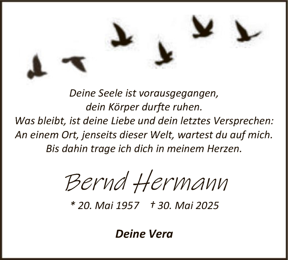  Traueranzeige für Bernd Hermann vom 07.06.2025 aus SYKR