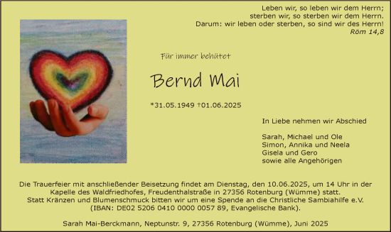 Traueranzeige von Bernd Mai von SYKR