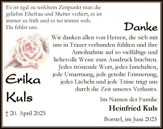 Traueranzeige von Erika Kuls von SYKS