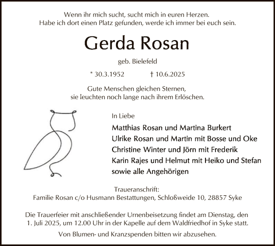 Traueranzeige von Gerda Rosan von SYKS