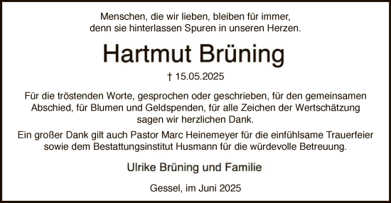 Traueranzeige von Hartmut Brüning von SYKS