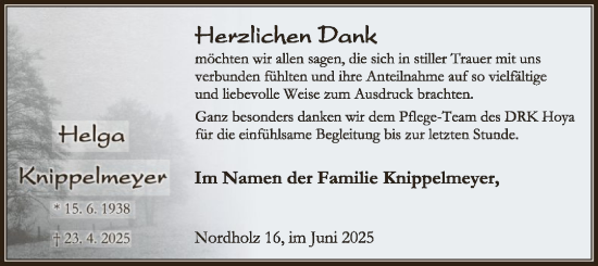 Traueranzeige von Helga Knippelmeyer von SYKS
