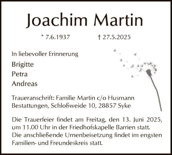Traueranzeige von Joachim Martin von SYKS