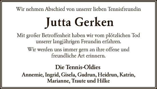 Traueranzeige von Jutta Gerken von SYKR