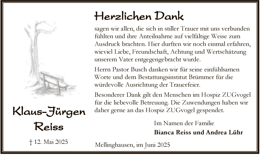  Traueranzeige für Klaus-Jürgen Reiss vom 14.06.2025 aus SYKS