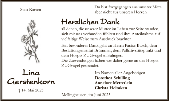 Traueranzeige von Lina Gerstenkorn von SYKS