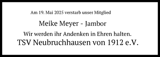 Traueranzeige von Meike Meyer-Jambor von SYKS