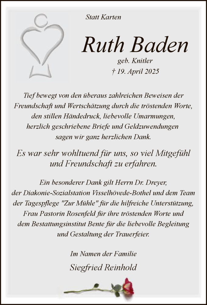  Traueranzeige für Ruth Baden vom 07.06.2025 aus SYKR